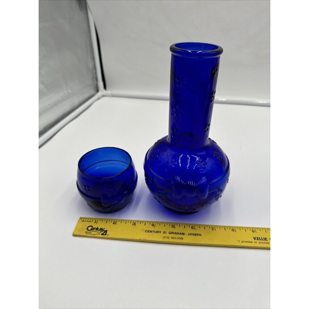 VTG Crownford Giftware Cobalt Blue Glass Decanter & Cup Made in ITALY 1983 - Picture 6 of 13